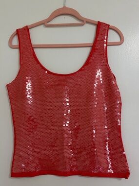 Coral Sequin Tank Top - Women's Sparkle Shell